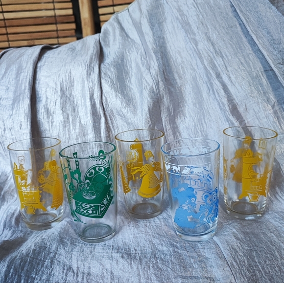 5 Swanky Swig Vintage Juice Glasses Jelly Jars Green Blue Yellow - Picture 1 of 9